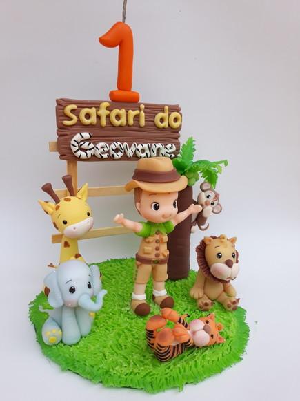 Topo de Bolo Cenário Safari Personalizado em Biscuit