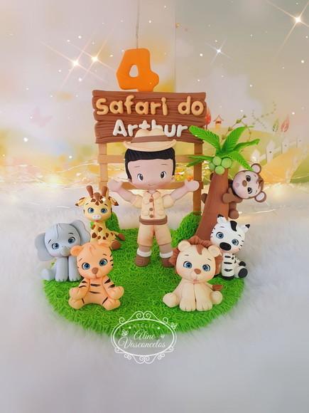 Topo de Bolo Cenário Safari Personalizado em Biscuit
