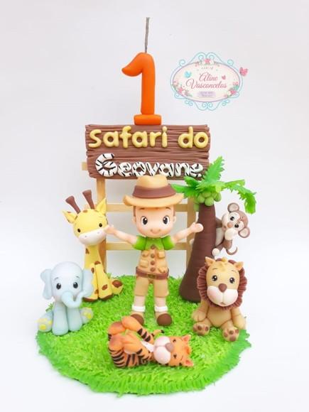 Topo de Bolo Cenário Safari Personalizado em Biscuit