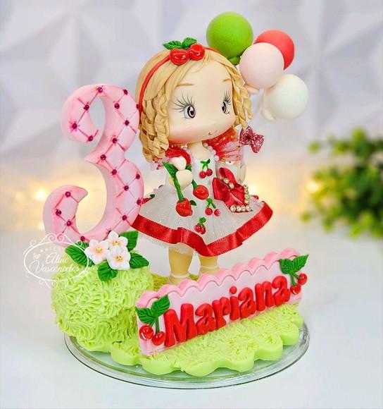 Topo de Bolo Cerejinha Personalizado em Biscuit