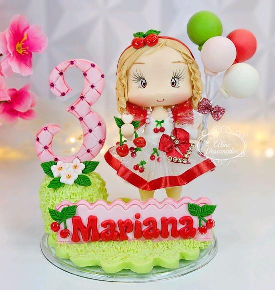 Topo de Bolo Cerejinha Personalizado em Biscuit