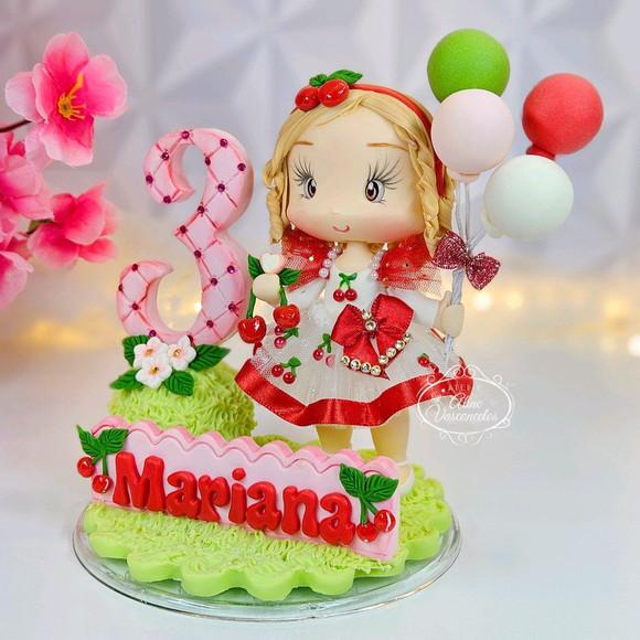 Topo de Bolo Cerejinha Personalizado em Biscuit
