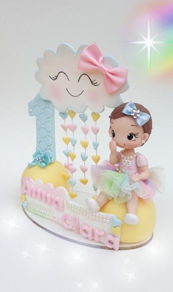 Topo de Bolo Chuva de Amor Personalizado em Biscuit