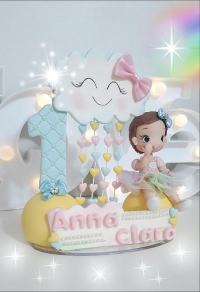 Topo de Bolo Chuva de Amor Personalizado em Biscuit