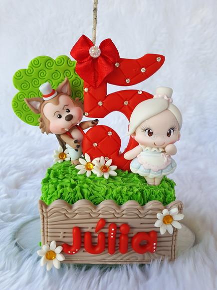 Topo de Bolo Chapeuzinho Vermelho Personalizada em Biscuit