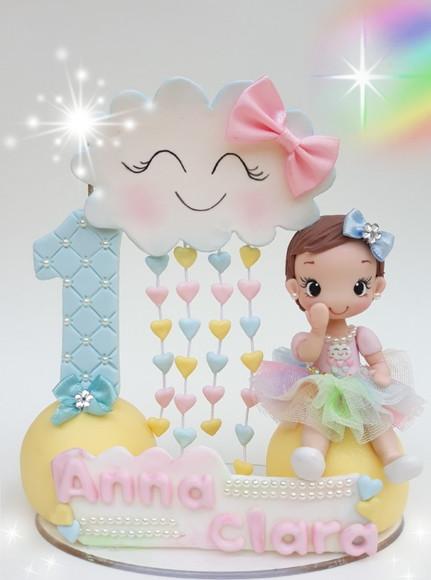 Topo de Bolo Chuva de Amor Personalizado em Biscuit