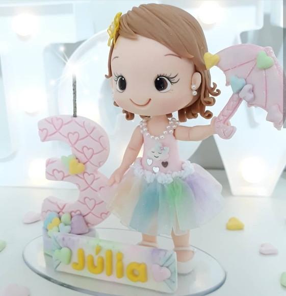 Topo de Bolo Chuva de Amor Personalizado em Biscuit
