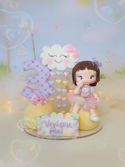 Topo de Bolo Chuva de Amor Personalizado em Biscuit