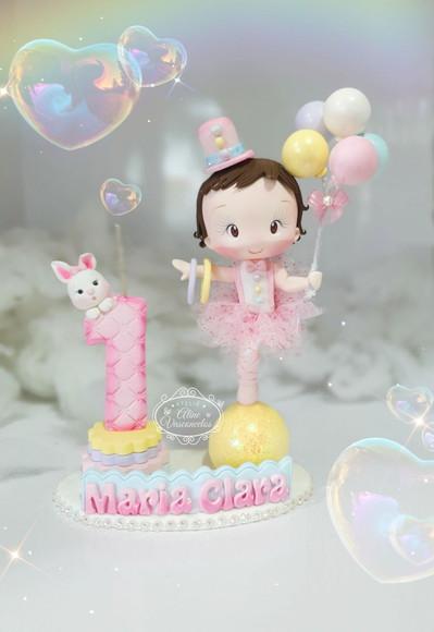 Topo de Bolo Circo Rosa (equilibrista) Personalizado Biscuit
