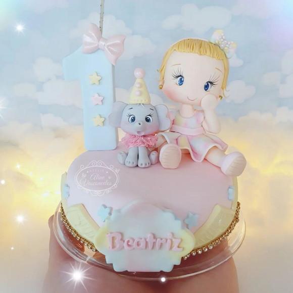 Topo de Bolo Circo Rosa Personalizado em Biscuit