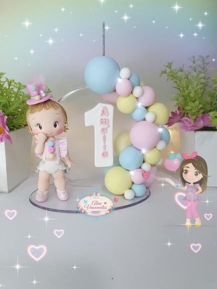 Topo de Bolo Circo Rosa Personalizado em Biscuit
