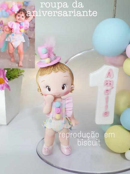 Topo de Bolo Circo Rosa Personalizado em Biscuit