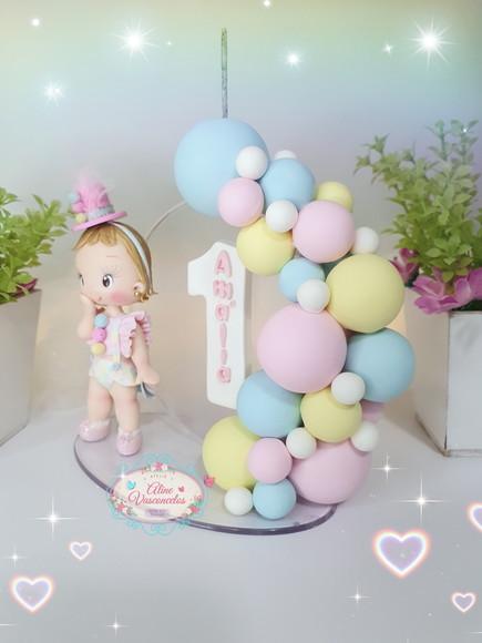 Topo de Bolo Circo Rosa Personalizado em Biscuit