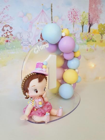 Topo de Bolo Circo Rosa Personalizado em Biscuit