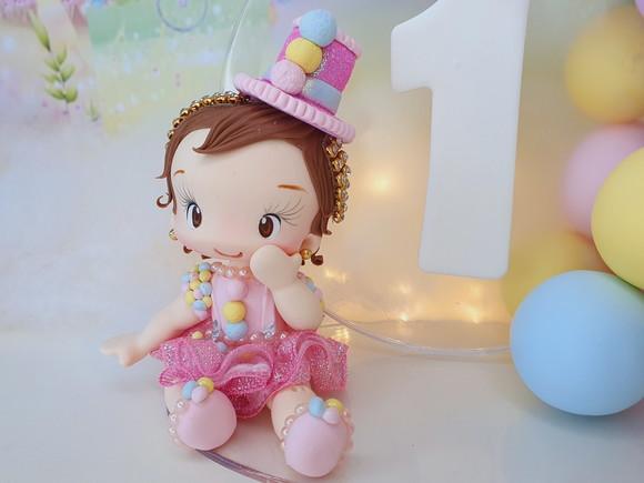 Topo de Bolo Circo Rosa Personalizado em Biscuit