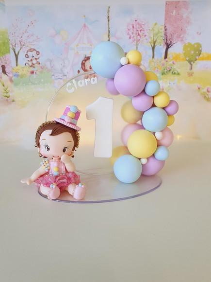 Topo de Bolo Circo Rosa Personalizado em Biscuit