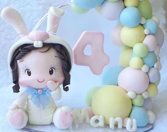 Topo de Bolo Coelhinha de Páscoa Personalizada em Biscuit