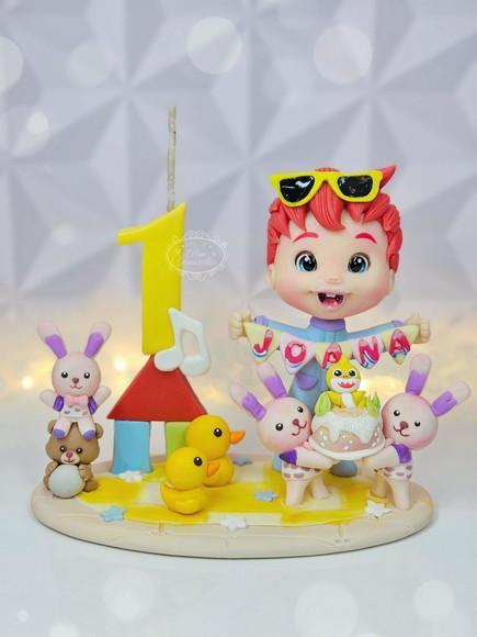 Topo de Bolo com Vela Bebefinn em Biscuit