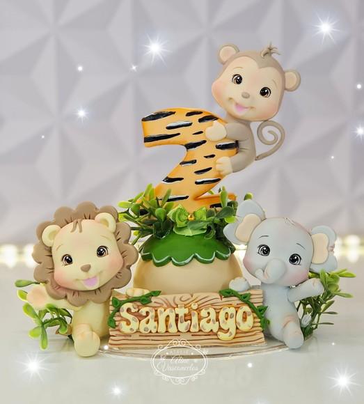 Topo de Bolo com Vela Tema Safari em Biscuit