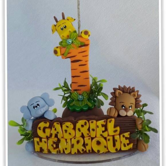 Topo de Bolo com Vela Tema Safari em Biscuit