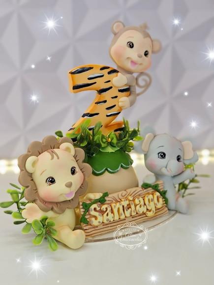 Topo de Bolo com Vela Tema Safari em Biscuit