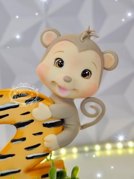 Topo de Bolo com Vela Tema Safari em Biscuit