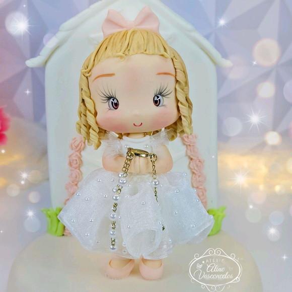 Topo de Bolo Criança Personalizada Batizado em Biscuit