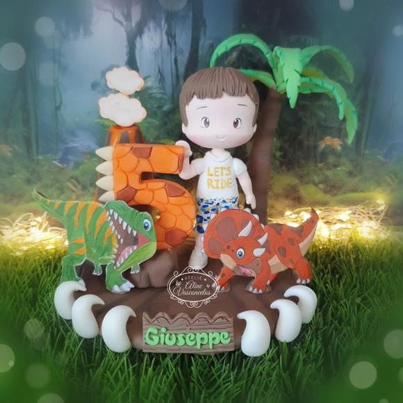 Topo de Bolo Dinossauro Personalizado em Biscuit