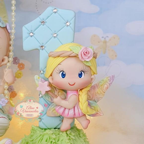 Topo de Bolo Fada Personalizada em Biscuit