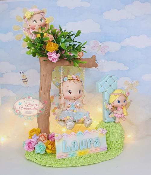 Topo de Bolo Fada Personalizada em Biscuit