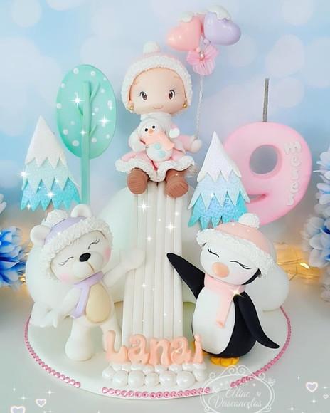Topo de Bolo Inverno Personalizado em Biscuit