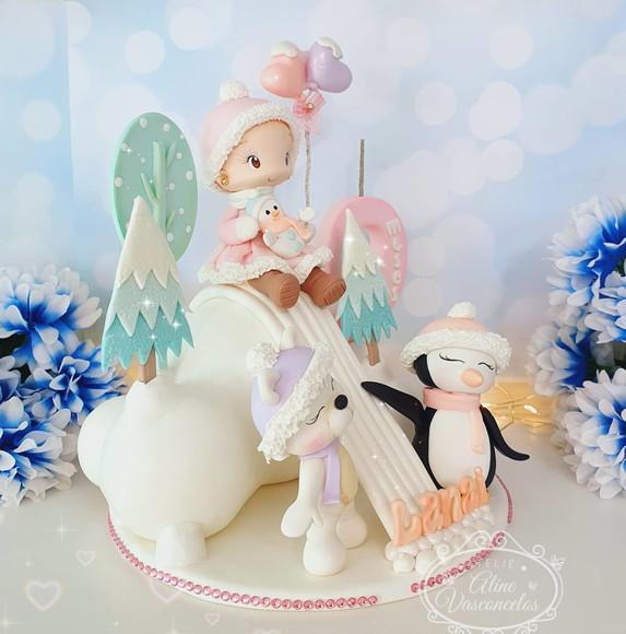 Topo de Bolo Inverno Personalizado em Biscuit
