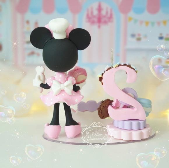 Topo de Bolo Minnie Confeiteira em Biscuit