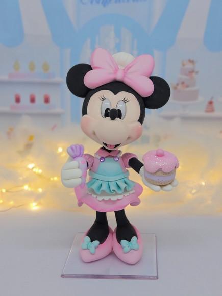 Topo de Bolo Minnie Confeiteira em Biscuit
