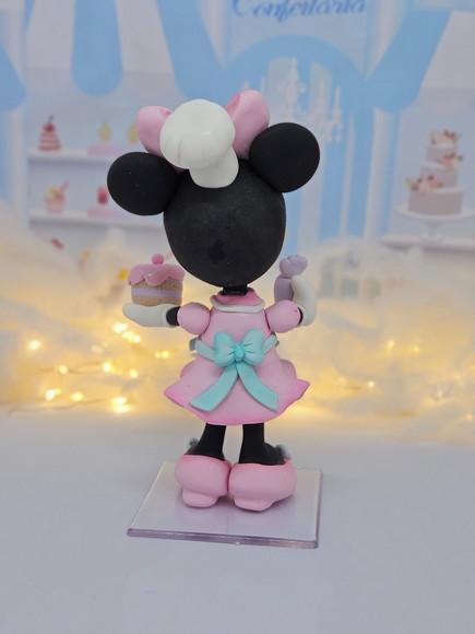 Topo de Bolo Minnie Confeiteira em Biscuit
