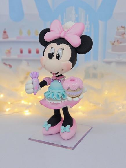 Topo de Bolo Minnie Confeiteira em Biscuit