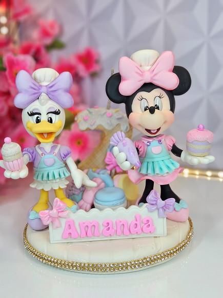Topo de Bolo Minnie e Margarida Confeiteiras em Biscuit