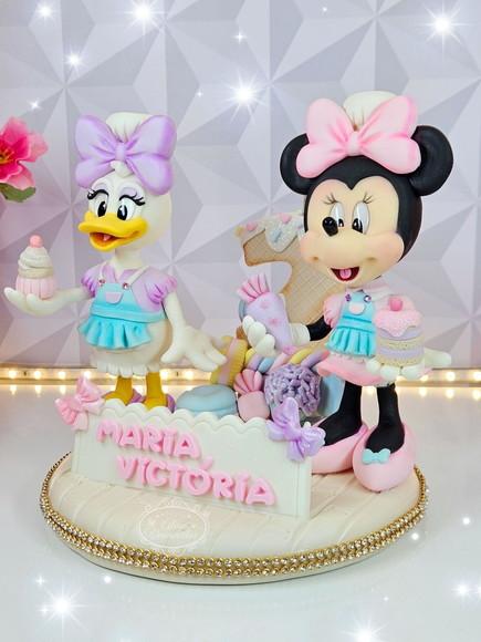 Topo de Bolo Minnie e Margarida Confeiteiras em Biscuit
