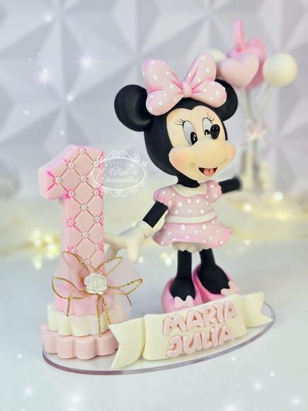 Topo de Bolo Minnie Mouse Personalizada em Biscuit