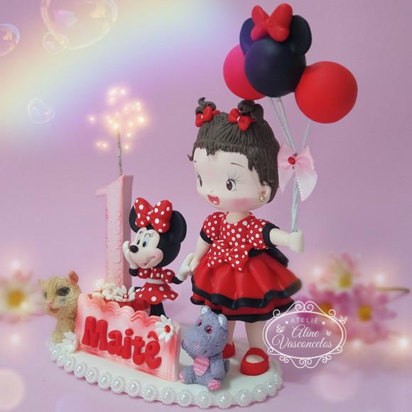 Topo de Bolo Minnie Mouse Personalizada em Biscuit