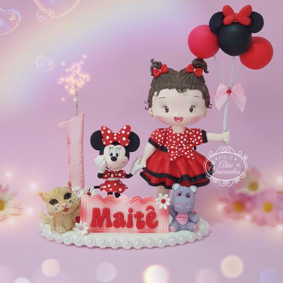 Topo de Bolo Minnie Mouse Personalizada em Biscuit
