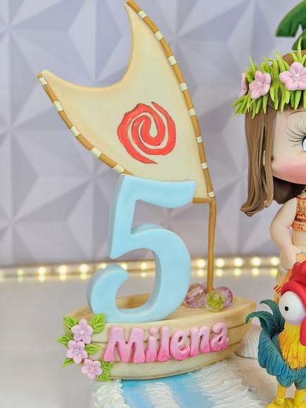 Topo de Bolo Moana Personalizada em Biscuit