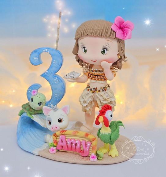 Topo de Bolo Moana Personalizada em Biscuit