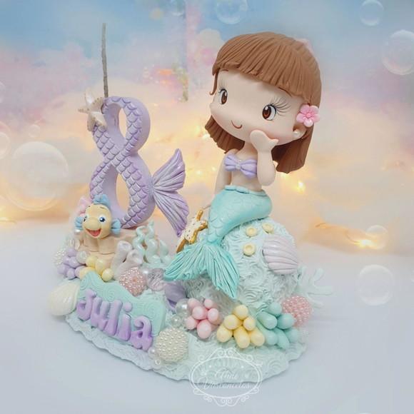 Topo de Bolo Pequena Sereia Personalizada em Biscuit