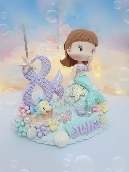 Topo de Bolo Pequena Sereia Personalizada em Biscuit