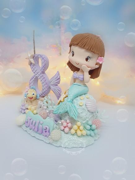Topo de Bolo Pequena Sereia Personalizada em Biscuit