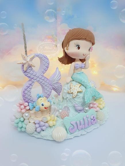 Topo de Bolo Pequena Sereia Personalizada em Biscuit