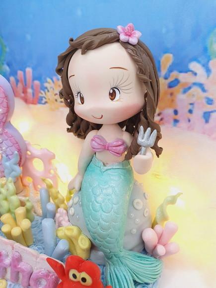 Topo de Bolo Pequena Sereia Personalizada em Biscuit
