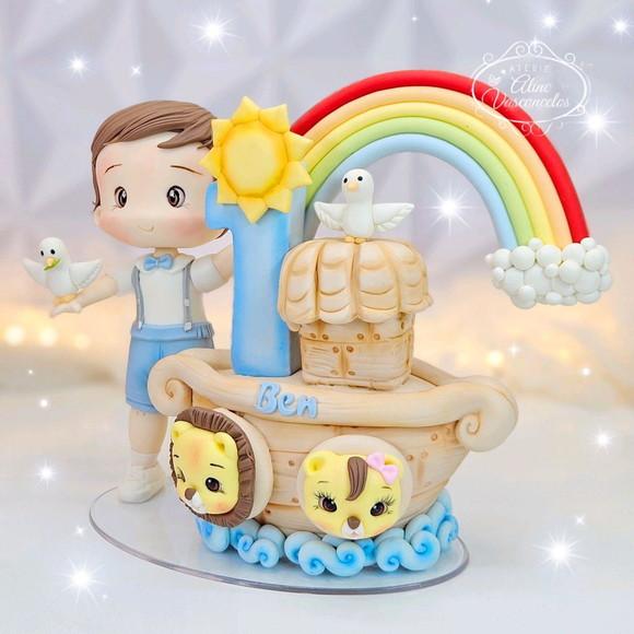 Topo de Bolo Personalizado Arca de Noé em Biscuit