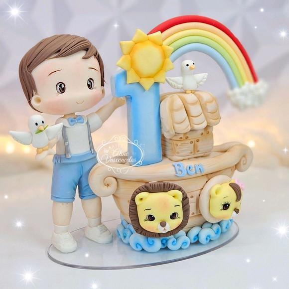 Topo de Bolo Personalizado Arca de Noé em Biscuit